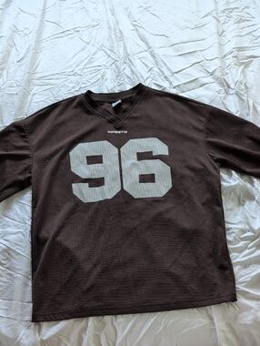 Bershka Brown Mesh Jersey with White '96' Graphic